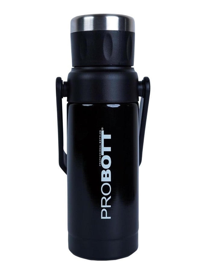Probott Handy 1100 ml Thermosteel Vacuum Insulated Double Walled Flask 1+ Litre, Black | Carry Handle | Camping | Leakproof | Gym | Sports | Office | Home | Kitchen | Hiking | Treking | Travel - Image 1